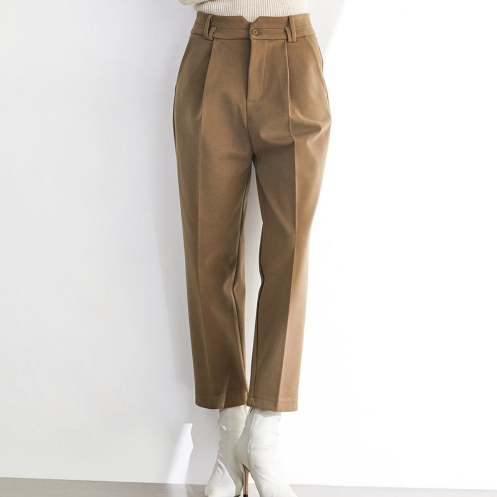 Pleated Dark Khaki High Waisted Pants